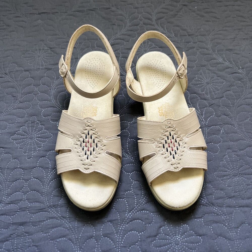 SAS Huarache Tripad Comfort Beige Red Ankle Strap Sandal Shoes SZ 9.5N Aztec USA